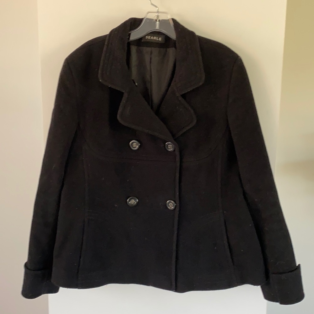 SEARLE black wool swing pea coat crop